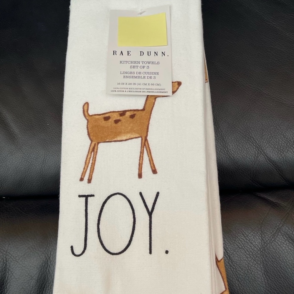 Rae Dunn Christmas JOY Reindeer Kitchen Towels, Set of 3